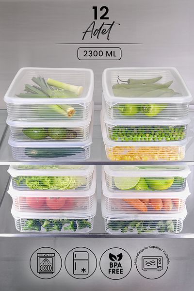 Kitchen Life 12 Pieces 2300 ml Refrigerator and Microwave Storage Container - Refrigerator Organizer Storage Box