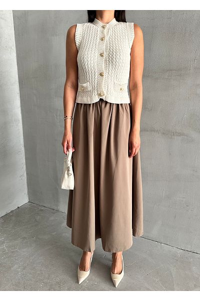 Laluvia Khaki Lola Langer Rock mit Reißverschluss