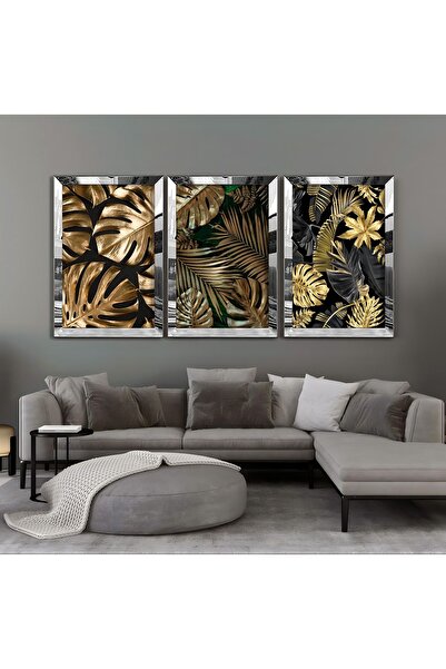 Harikabirev HARİKABİREV | COMBINAT DE FRUNZE TROPICALE NEGRU-AURIE | TABLO MDF CU CADRU PLEXY KRFZ