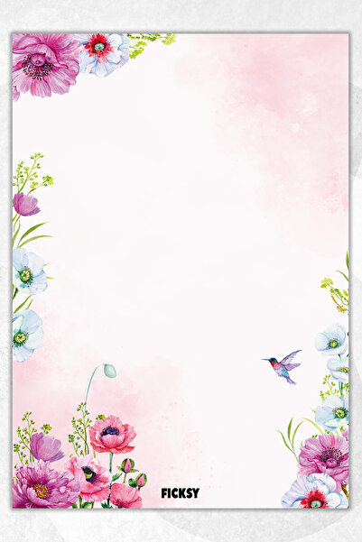 Ficksy A5 Çiçek Bloknot Çizgisiz Defter - 50 Yaprak - Memopad - Notepad - Not...