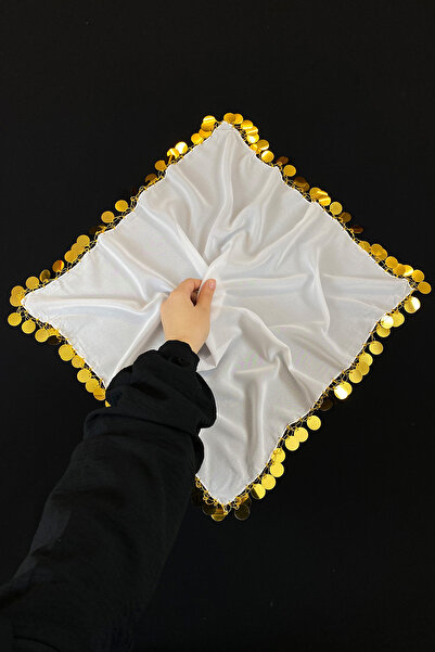 ZEYMERADE منديل شيفون هالاي كبير الحجم، 50 × 50 سم ذهبي أبيض 5 قطع، العروس وا...