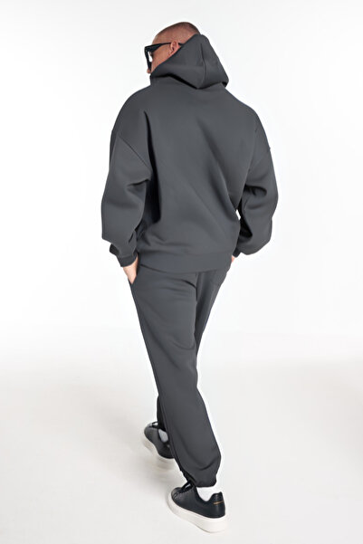 YAKAMEL Erkek Trend 3 İplik İçi Pamuklu Oversize Baskısız Paçası Lastikli Eşofman Takımı