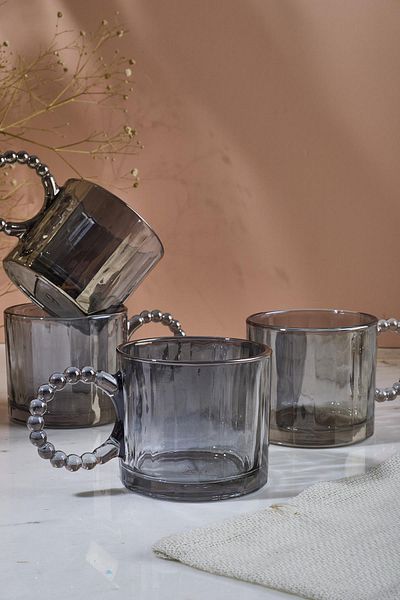Perotti Ringo Line Smoked 4-Piece 200ml Mug with Bead Handle
