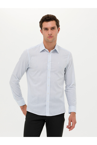 Cacharel Açık Mavi Slim Fit Uzun Kollu Çizgili Gömlek 50265464-VR003