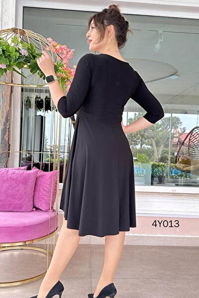 İnce Topuk V Yaka Buzi Kumaş Elbise 4y013