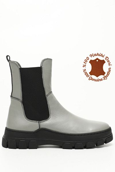 GÖNDERİ(R) Women/Girls Gray Rubber Sole Genuine Leather Chelsea Boots