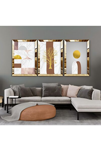Harikabirev Hari̇kabi̇rev | Gold-Brown Abstract Tree Combination | Mdf Table with Plexi Frame Krfz