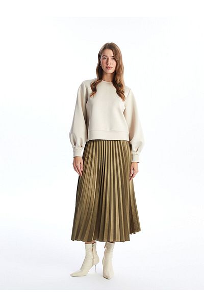 LC Waikiki Lcw Modest Black Elastic Waist Satin Women's Pleated Skirt