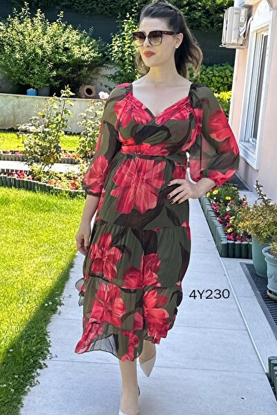 İnce Topuk Double Breasted Chiffon Dress - Cross Tie Detail, Model 4Y230