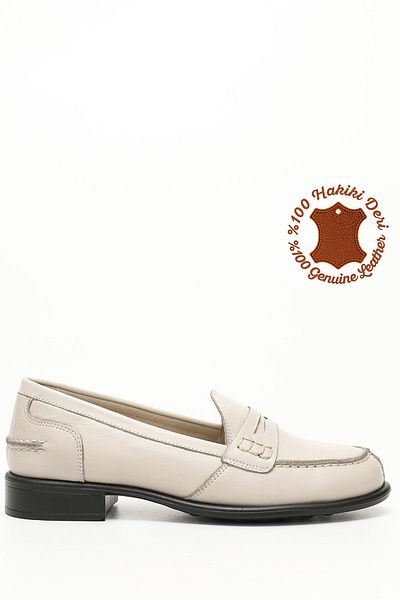 GÖNDERİ(R) Women/Girls Beige Antique Genuine Leather Loafer Shoes