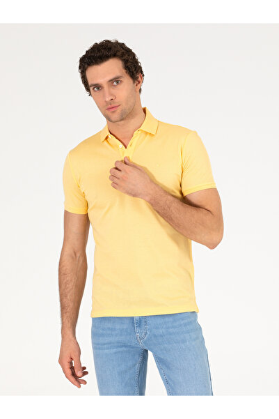 Cacharel Light Yellow Polo Neck Slim Fit Basic Mercerized T-Shirt 50265364 -V...