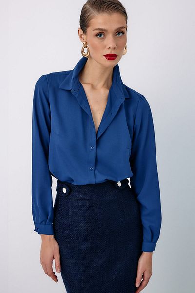 Sateen Cămașă clasică simplă bleumarin