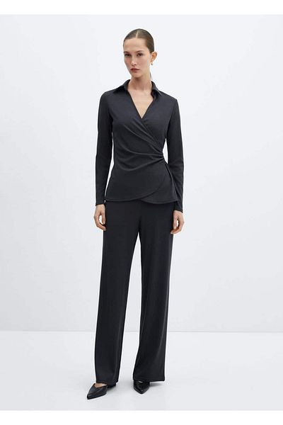 MANGO Woman Elastic waistband wideleg pants