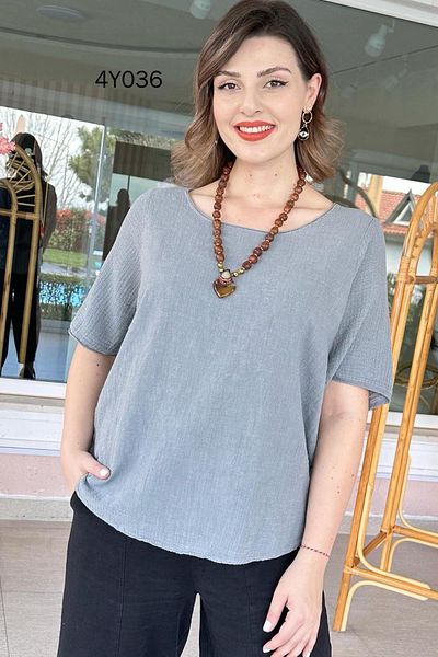 İnce Topuk Linen Blouse - Bat Sleeve, Model 4Y036
