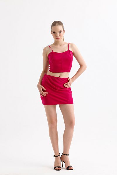 Sense Fusta mini din satin cu talie elastica |   ETK35774 Fuchsia