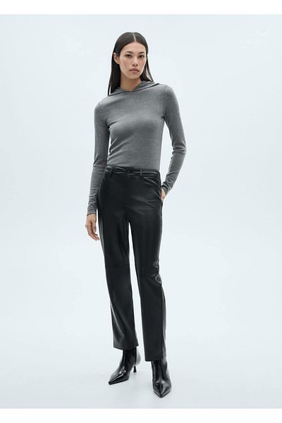 MANGO Woman Leather look straight cut pants