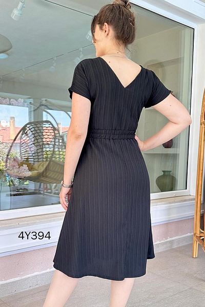 İnce Topuk Elastic Waist Button Detail Dress 4Y394