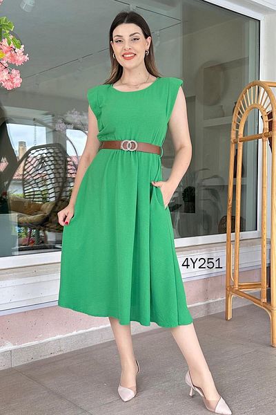 İnce Topuk Aerobin Dress - Crew Neck and Wadding Detail, 4Y251