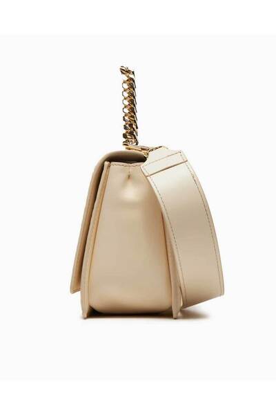 Tommy Hilfiger Kadın Deri Marka Logolu Fermuarlı Günlük Kullanım Bej Omuz Çantası AW0AW16108-AEF