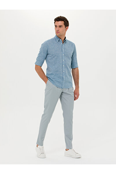 Cacharel Mavi Dad Fit %100 Pamuk Pileli Kumaş Pantolon 50265253-VR036