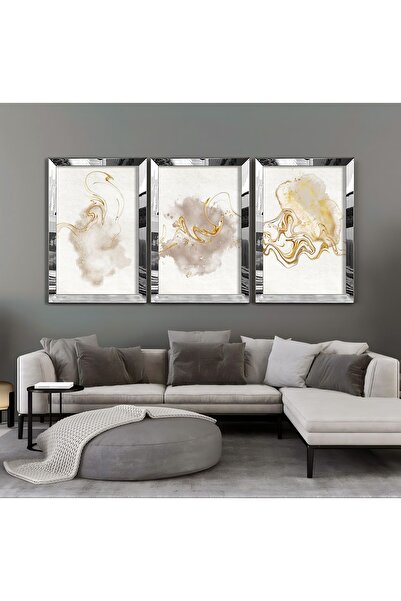 Harikabirev Combinație abstractă alb-aurie - pictură MDF cu cadru din plexiglas