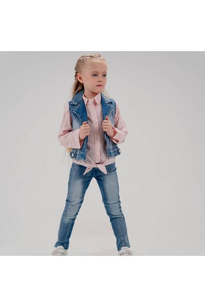 Cool Exclusive Girl's Metal Decorated Vest Jeans Set
