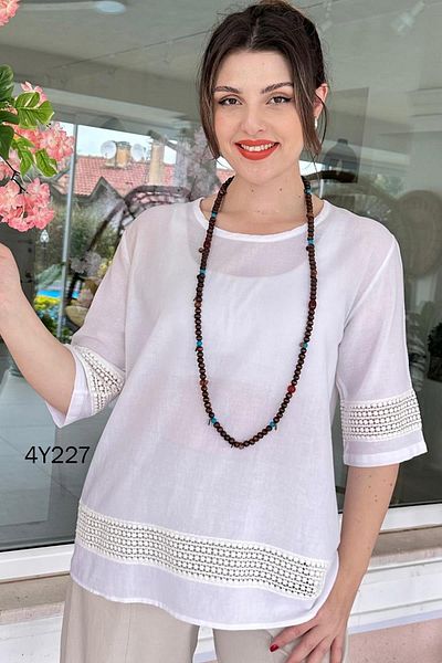 İnce Topuk Linen Embroidered Blouse - 4Y227