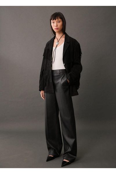 MANGO Woman Leather Look Wideleg Trousers