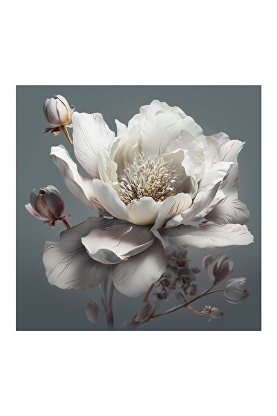 Harikabirev Hari̇kabi̇rev | White-Grey Flower Combination | Mdf Table with Plexi Frame Krfz