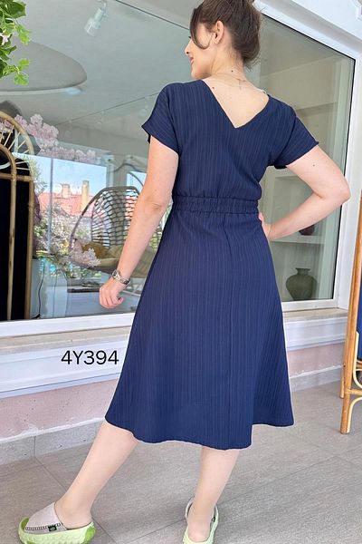 İnce Topuk Elastic Waist Button Detail Dress 4Y394