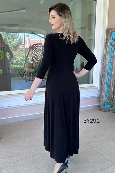 İnce Topuk Lycra Square Collar Long Dress 3Y291