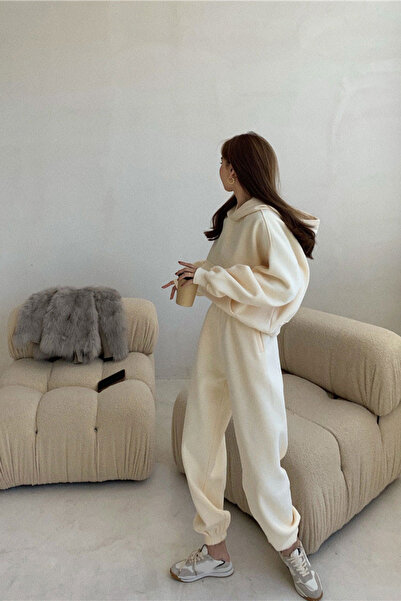 ruNadeS Γυναικείο Σετ Φούτερ από βαμβακερό Oversize Elastic Leg Hooded - Home Wear