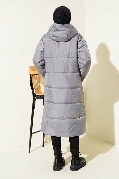 Bigdart T5120 Dlouhý nafukovací hidžábový kabát s kapucí – šedý