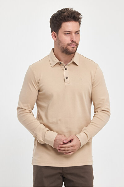 ENQUE Ανδρικό φούτερ Basic μακρύ γιακά πόλο φαρδύ μαύρο μπεζ