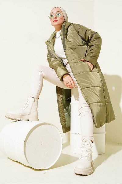 Bigdart T5120 Langer, aufblasbarer Hijab-Mantel mit Kapuze – Khaki