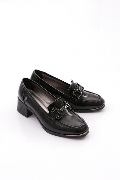 DGN Pantofi de damă cu cataramă cu toc din piele naturală negru metalic 51621097