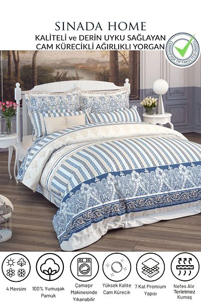 Sinada بطانية مرجحة لحاف فردي 6 كجم 155x215 100% قماش قطن حشوة خرز زجاجي (4 مواسم)