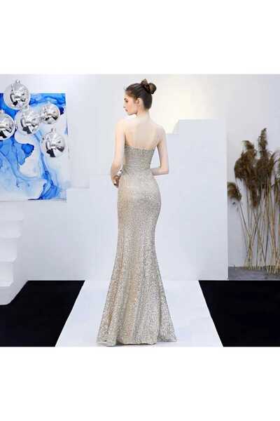 elissaa ASKILI Kruvaze yaka yirtmaçli pulpayetr abiye elbise