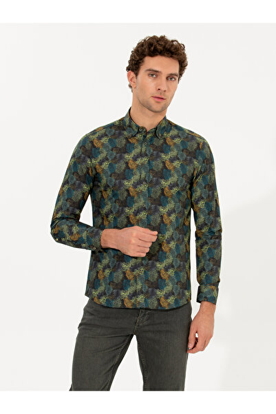 Cacharel Haki Slim Fit Uzun Kollu Gömlek 50255621-VR027