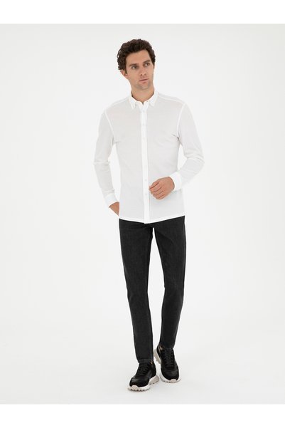 Cacharel White Slim Fit Cotton Blend Shirt 50287865-Vr013