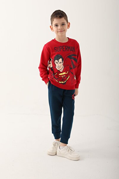 Superman طقم رياضي للأولاد باللون الأحمر