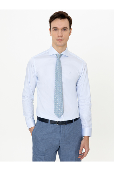 Cacharel Açık Mavi Slim Fit %100 Pamuk İtalyan Yaka Klasik Gömlek 50250845-VR003