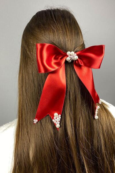 Limelia Κόκκινο σχέδιο με πέρλες και φιόγκο κλιπ μαλλιών