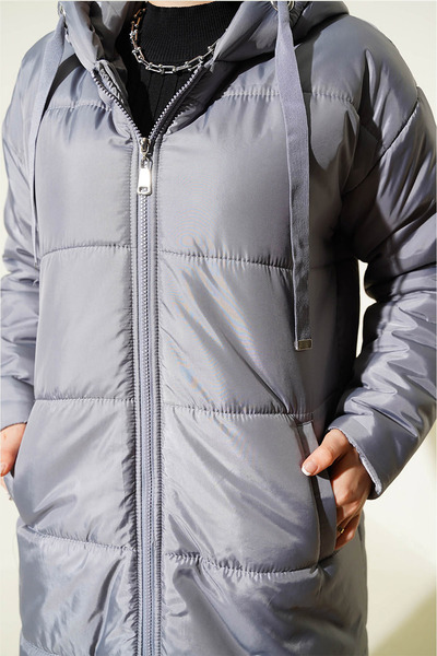 Bigdart T5120 Dlouhý nafukovací hidžábový kabát s kapucí – šedý