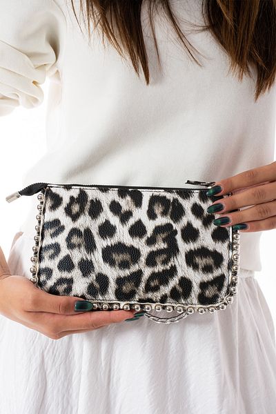 Sellini Geantă de umăr și de umăr pentru femei cu lanț cu model leopard negru - 470