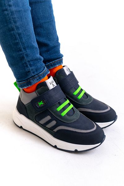 kids A more Extreme Single Velcro Leather Boy's Boots Navy Blue