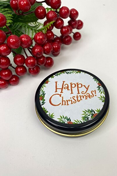 Limelia Lumânare rotundă din tablă neagră - „Crăciun fericit” cu imprimeu