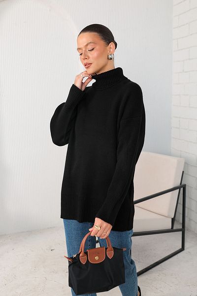 Melike Tatar Pulover de tricotaj de bază NEGRU 32-7016