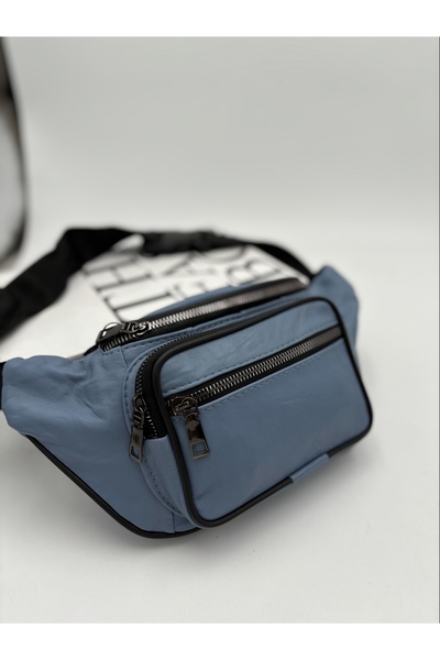 By EDUU Geantă de talie pentru femei ByEDUU din piele naturală albastră