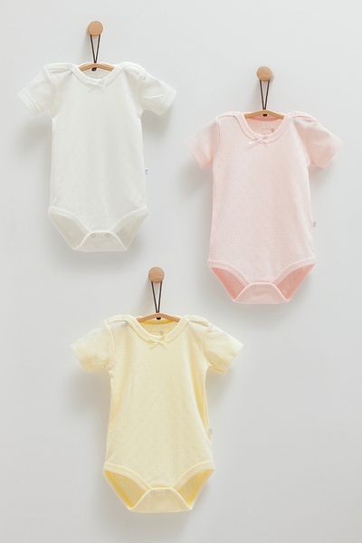 Caramell 100% Cotton 3-Piece Short Sleeve Bodysuit Set Baby Girl